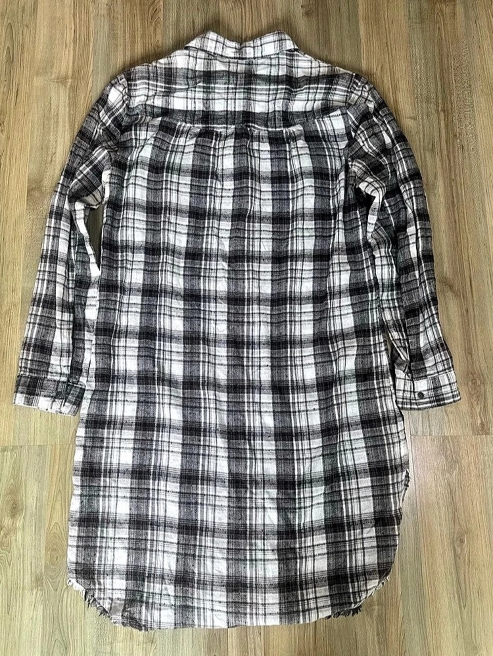 Free People Gray White Plaid The Voyage Shirt Dress Cotton Blend Boho Grunge - Picture 2 of 7